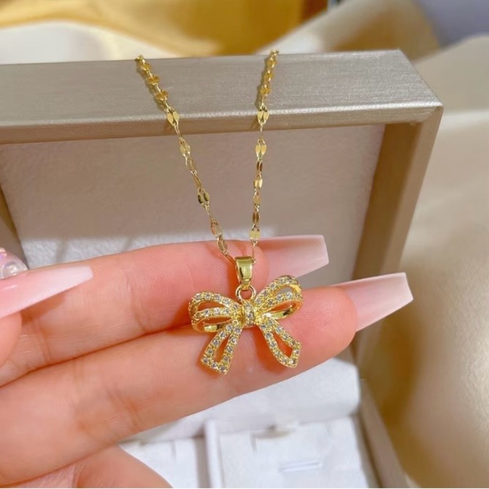 NEW - gold bow necklace, coquette bow jewelry, gift for bow lover - Picture 2 of 5